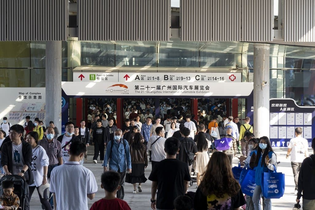 Crowds coming out of the west entrance of Zone A at the Canton Fair Complex